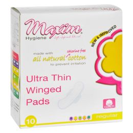 Maxim Hygiene Natural Cotton Ultra Thin Winged Pads - 10 Pads (Size: Daytime)