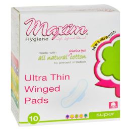 Maxim Hygiene Natural Cotton Ultra Thin Winged Pads - 10 Pads (Size: Overnight)